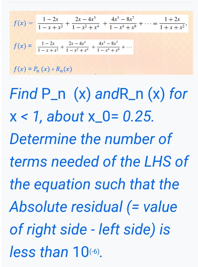 f ( x ) = Prn ( x ) + R R Find P _ n ( x ) andR _
