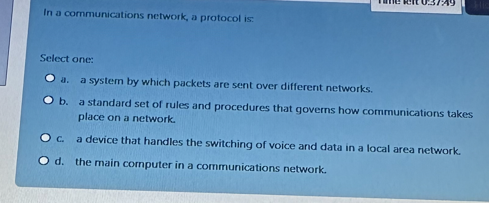 In a communications network, a protocol is: