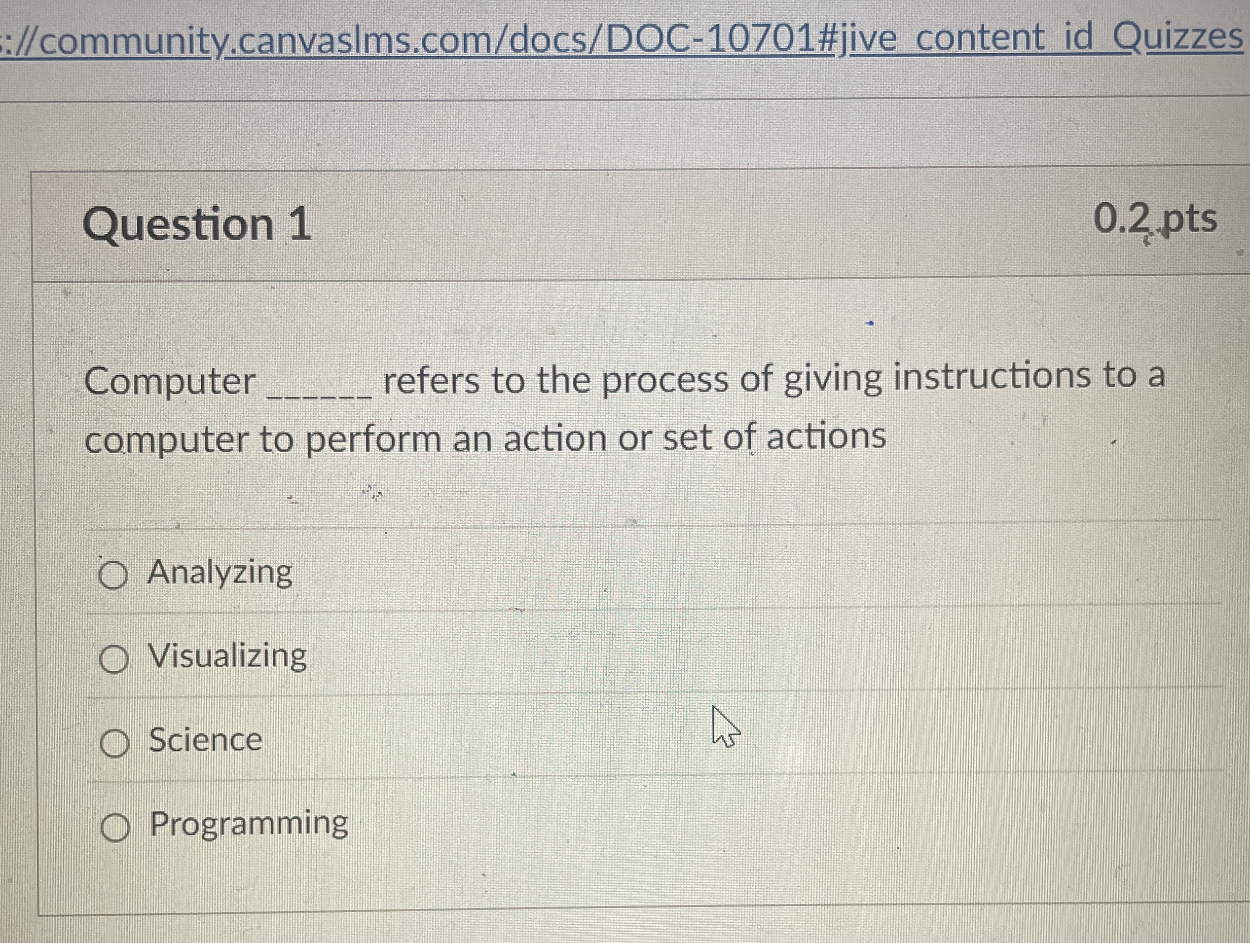 Question 1 Computer refers to the process of