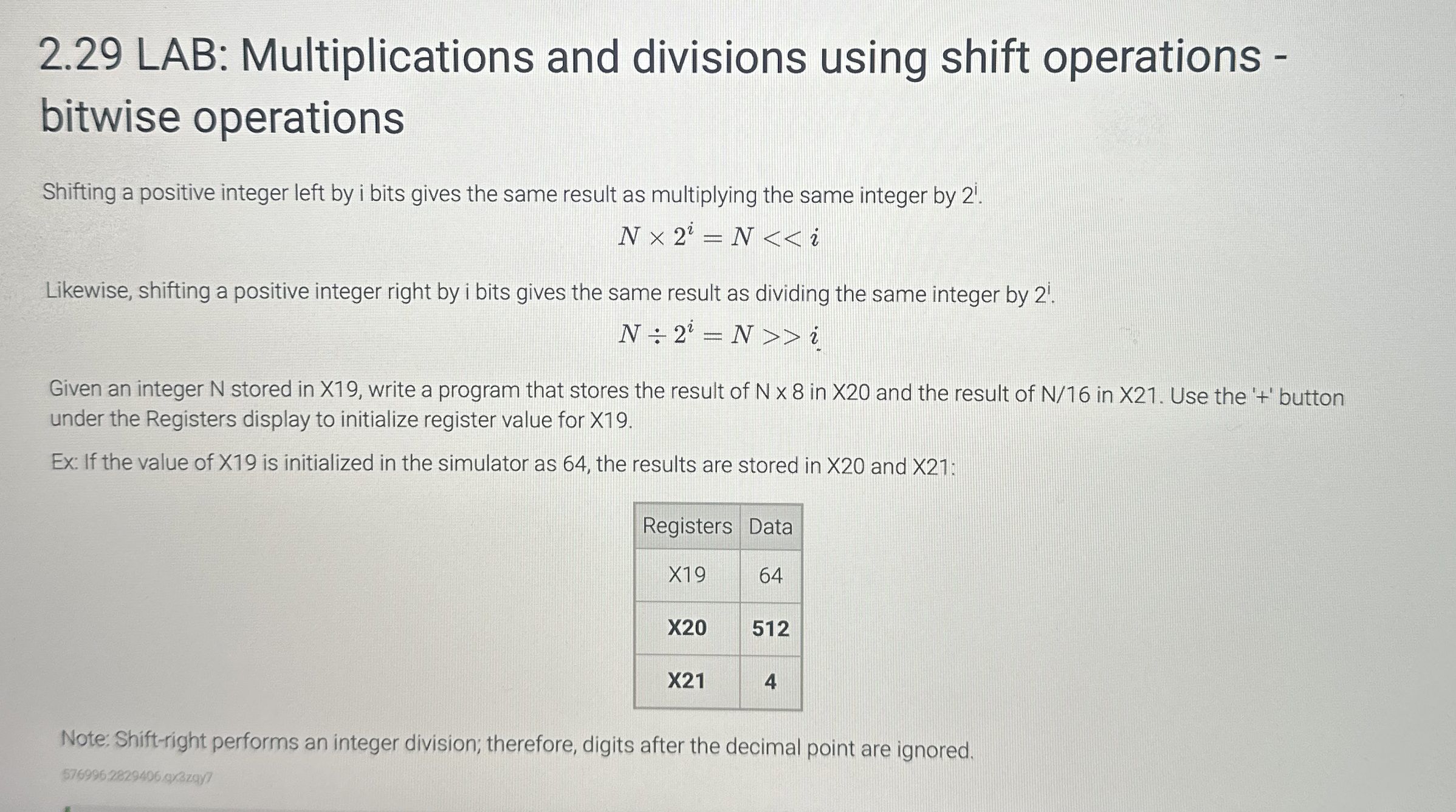 bitwise operations Shifting a positive integer