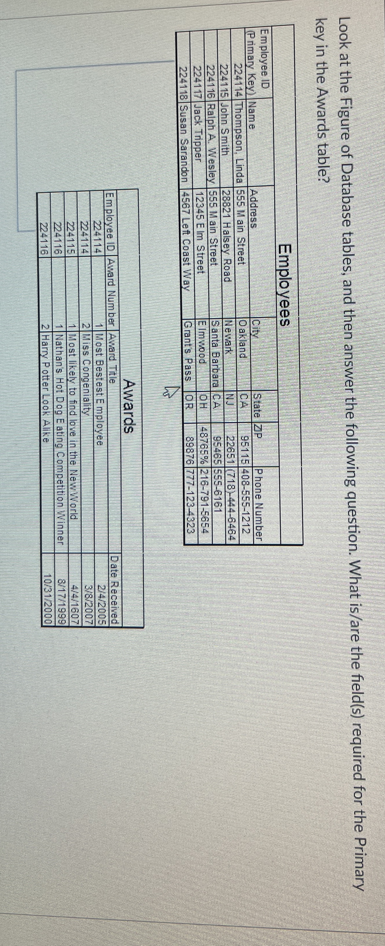 Look at the Figure of Database tables, and then