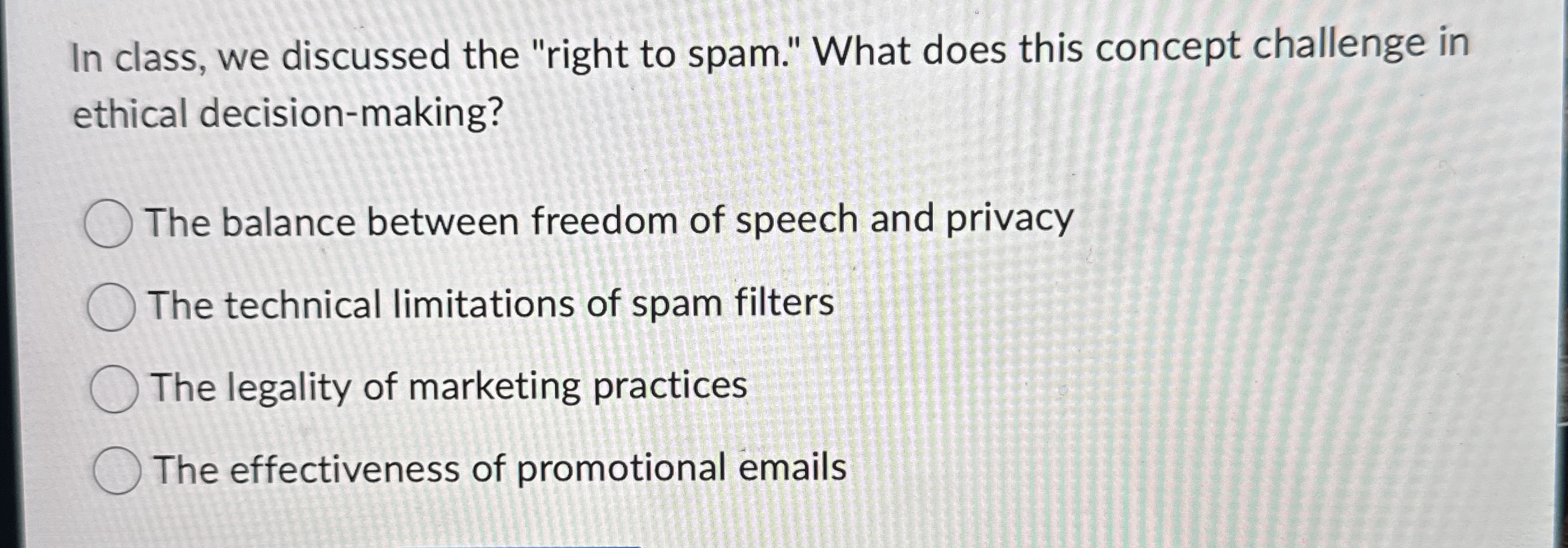 In class, we discussed the "right to spam." What
