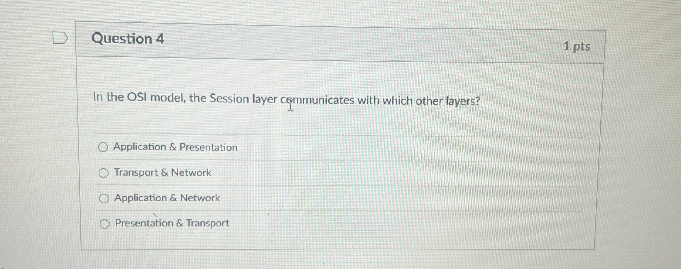Question 4 In the OSI model, the Session layer