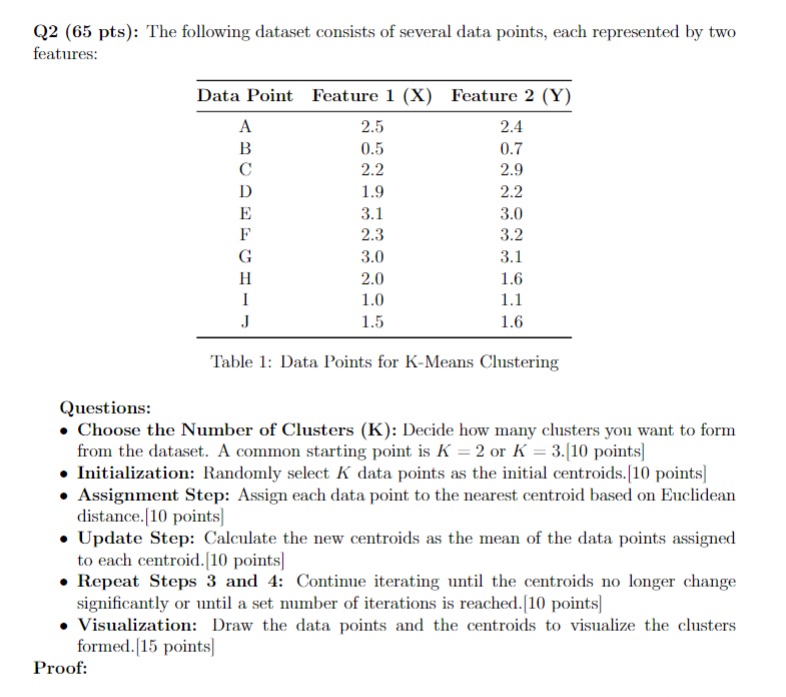 Q 2 ( 6 5 pts ) : The following dataset consists