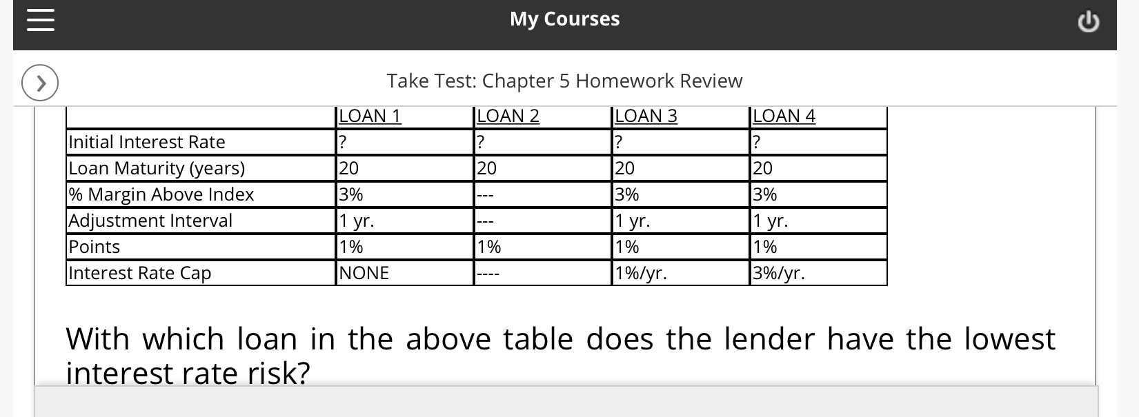 E My Courses > Take Test: Chapter 5 Homework