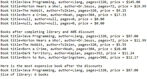 In Java; Book title = Java Programming, author =