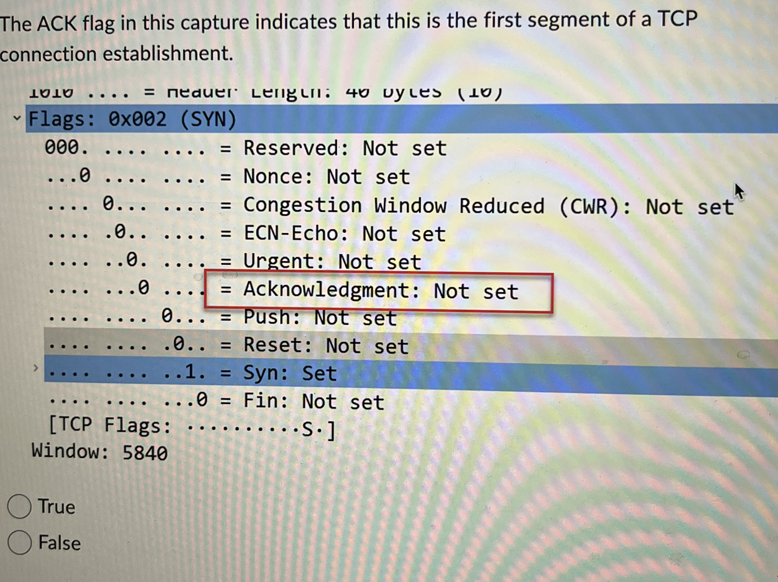 The ACK flag in this capture indicates that this
