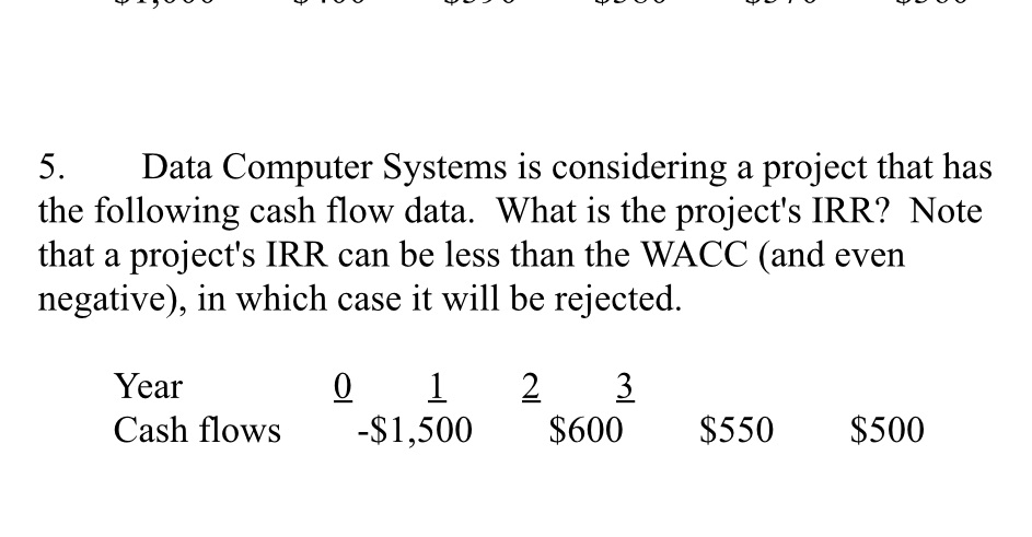 5. Data Computer Systems is considering a project