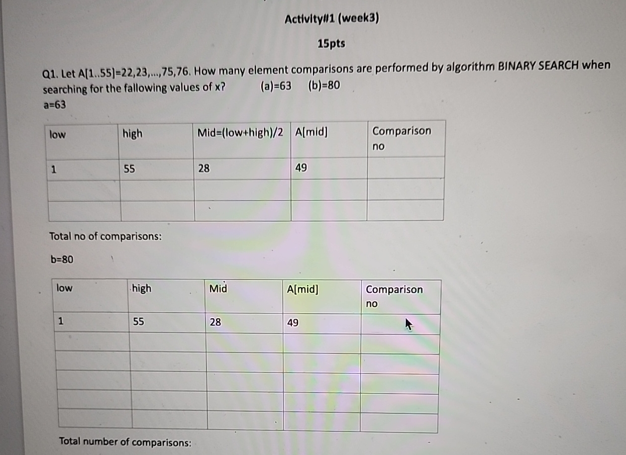 Activity III ( week 3 ) 1 5 pts Q 1 . Let A ( 1 .