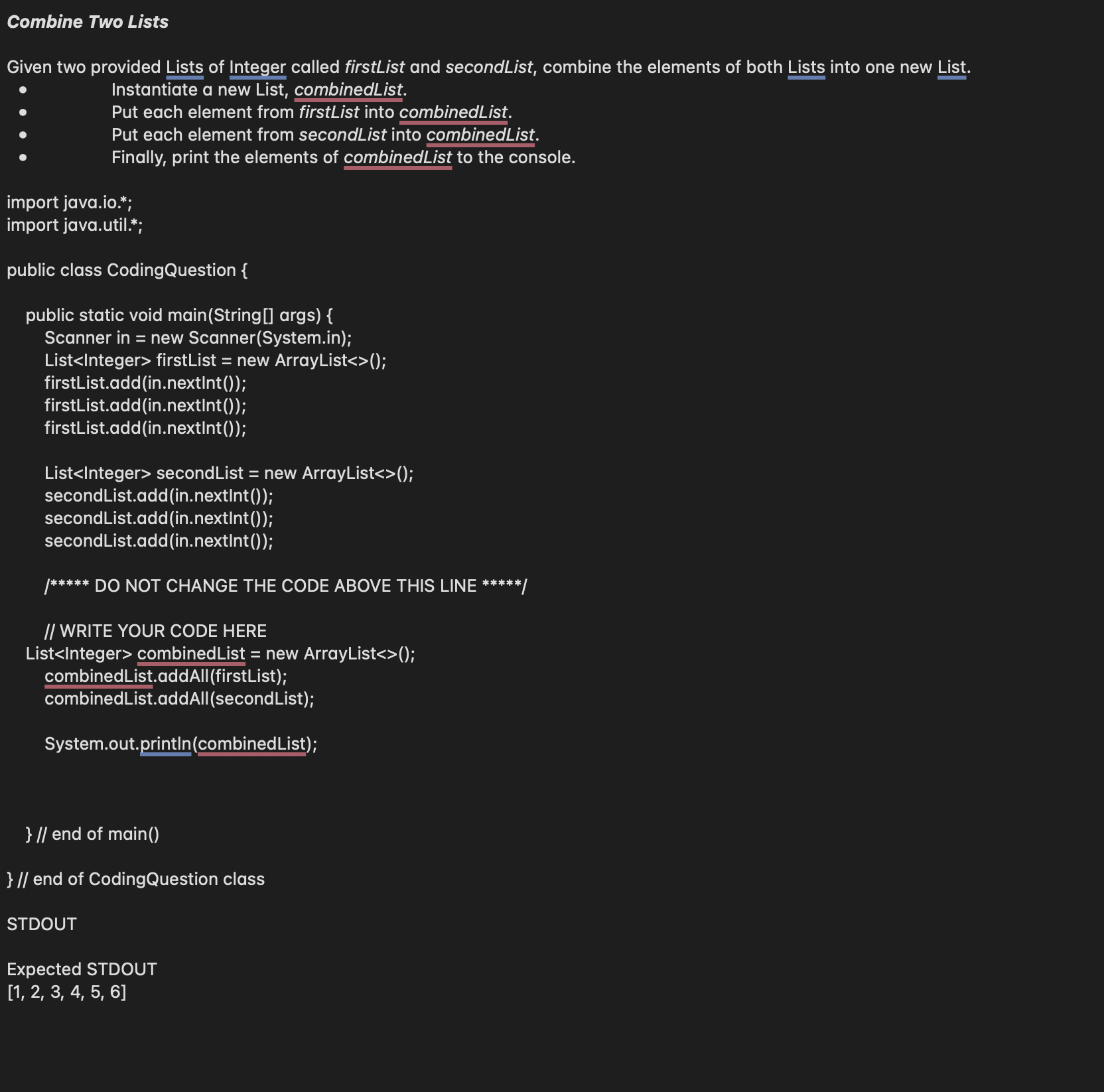 Combine Two Lists Given two provided Lists of