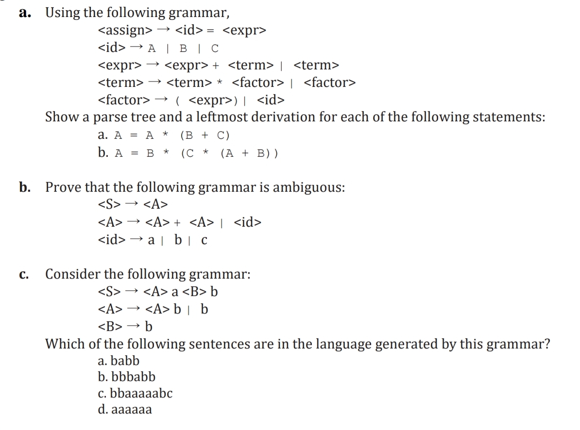 a . Using the following grammar,Show a parse tree