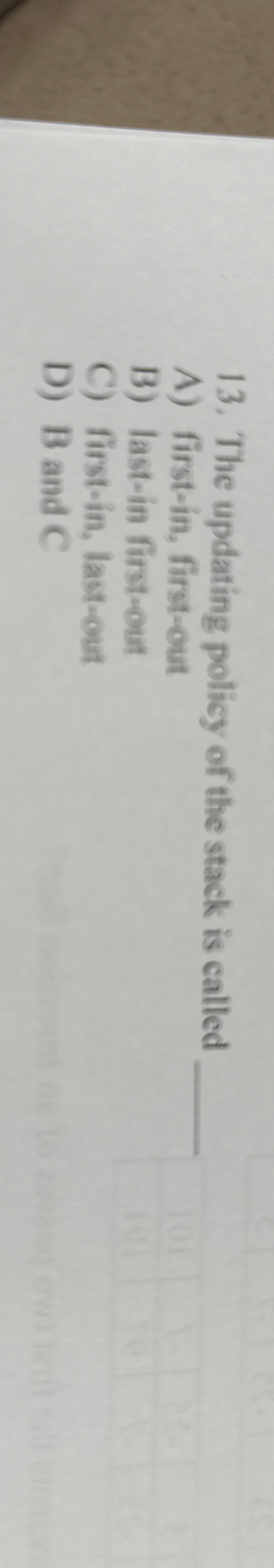 The updating policy of the stack is called q , A