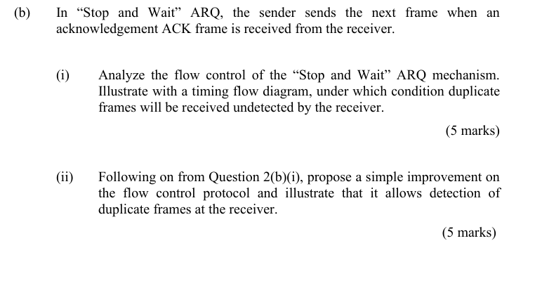 ( b ) In "Stop and Wait" ARQ, the sender sends