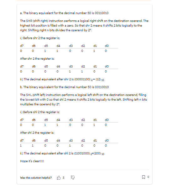 a . The binary equivalent for the decimal number