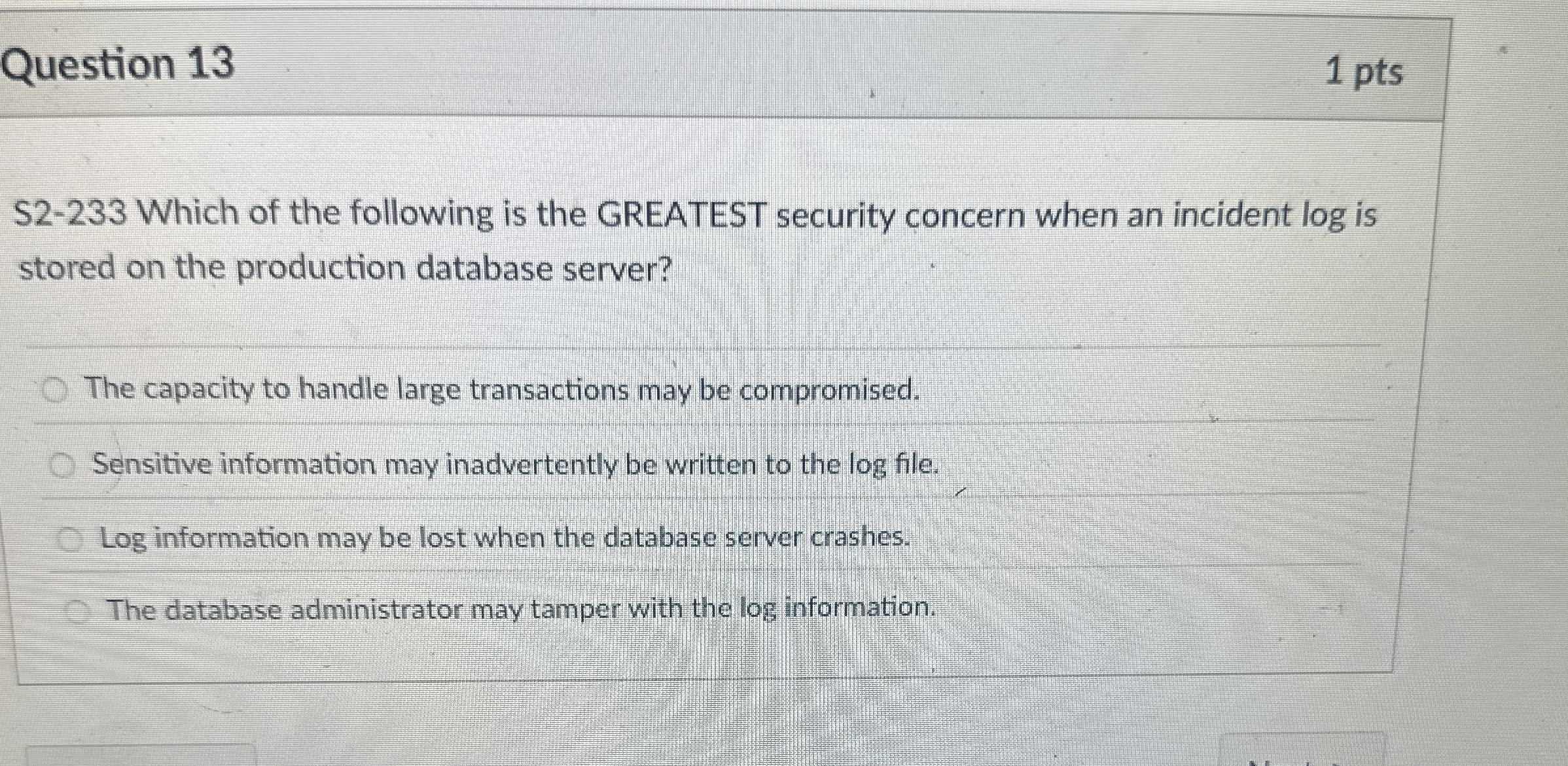 Question 1 3 S 2 - 2 3 3 Which of the following