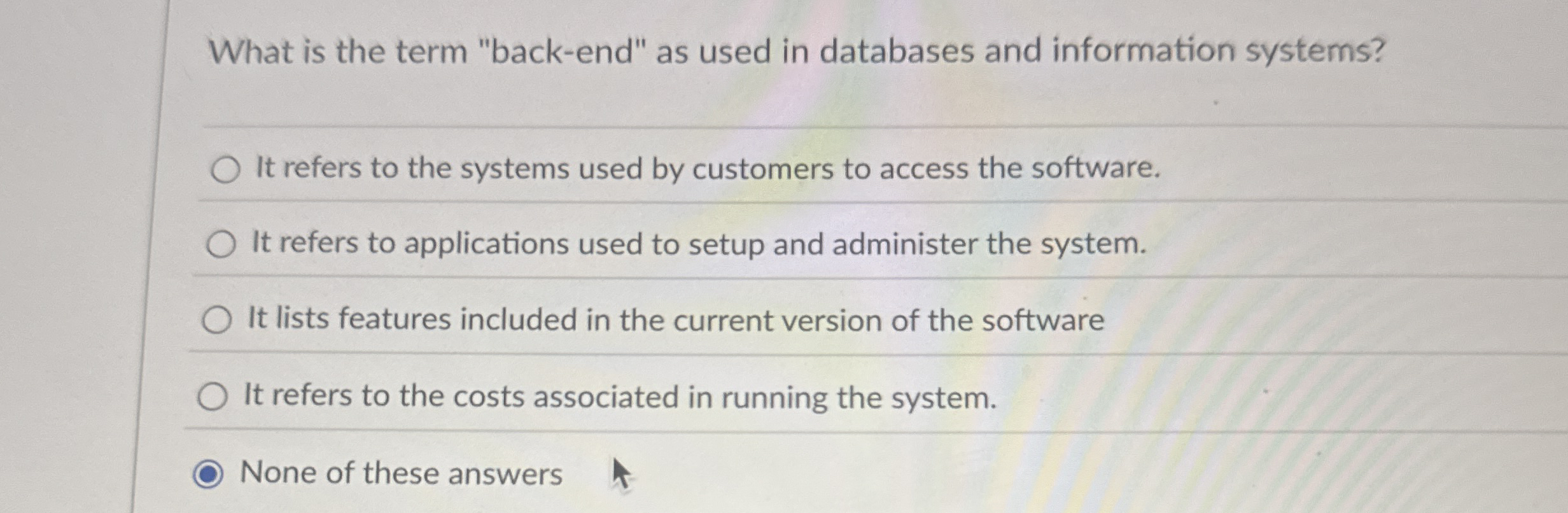 What is the term "back - end" as used in