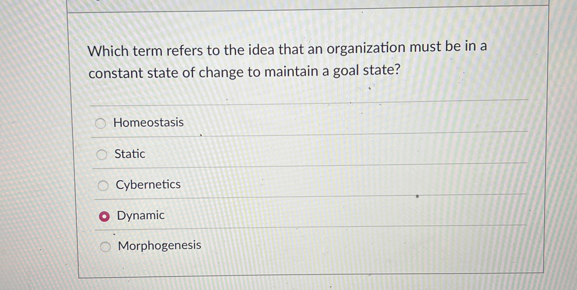 Which term refers to the idea that an