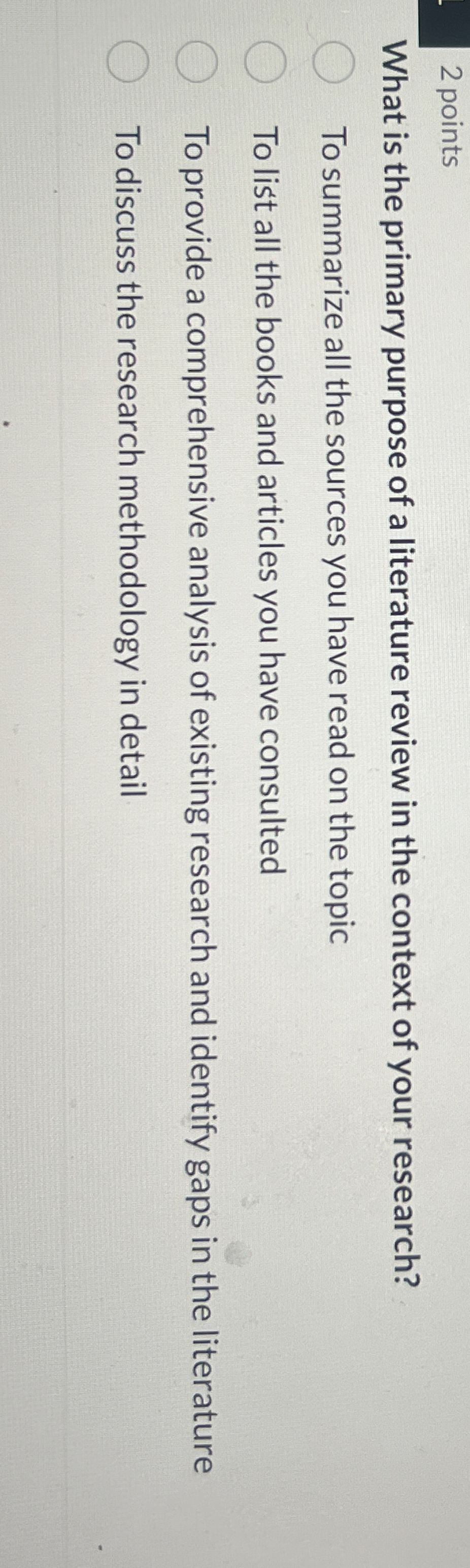 2 points What is the primary purpose of a