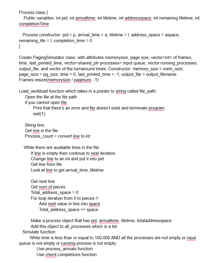 draw the flow diagram: Process class: \ { Public