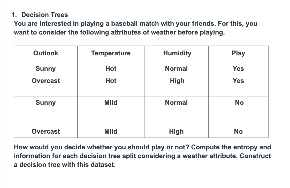 1 . Decision Trees You are interested in playing