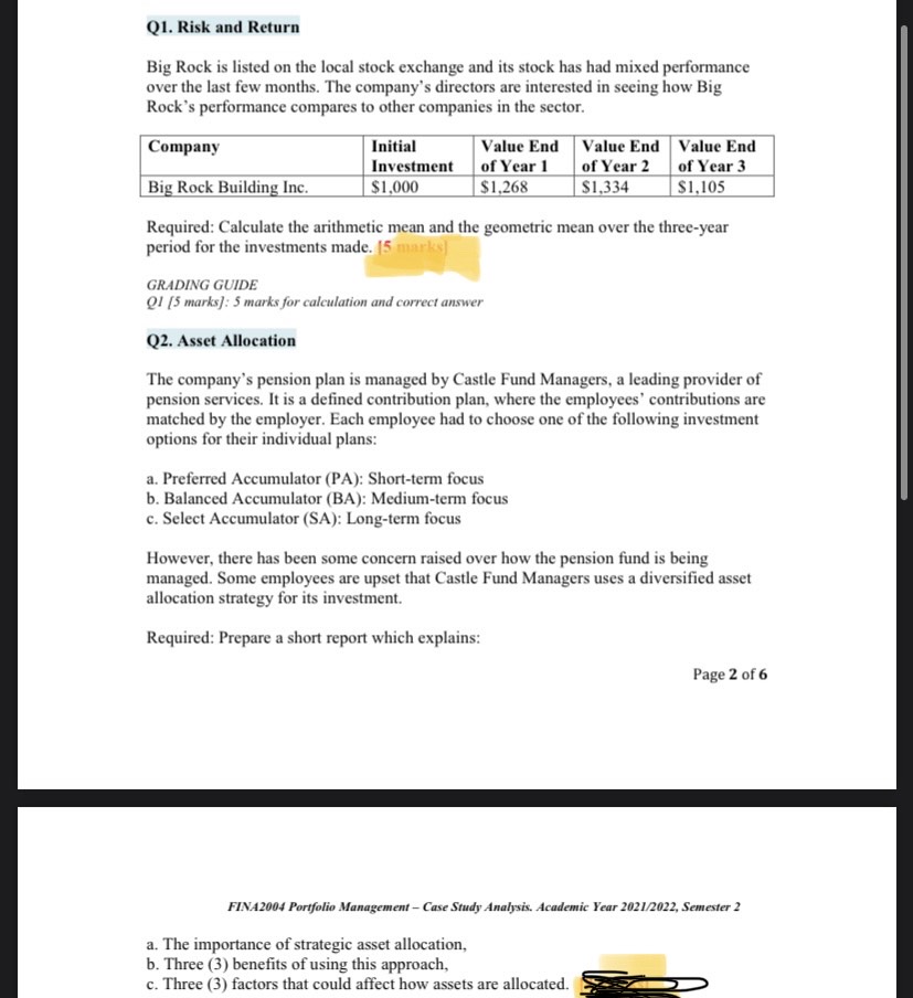 Q6. Active vs Passive Activity Equity Portfollo