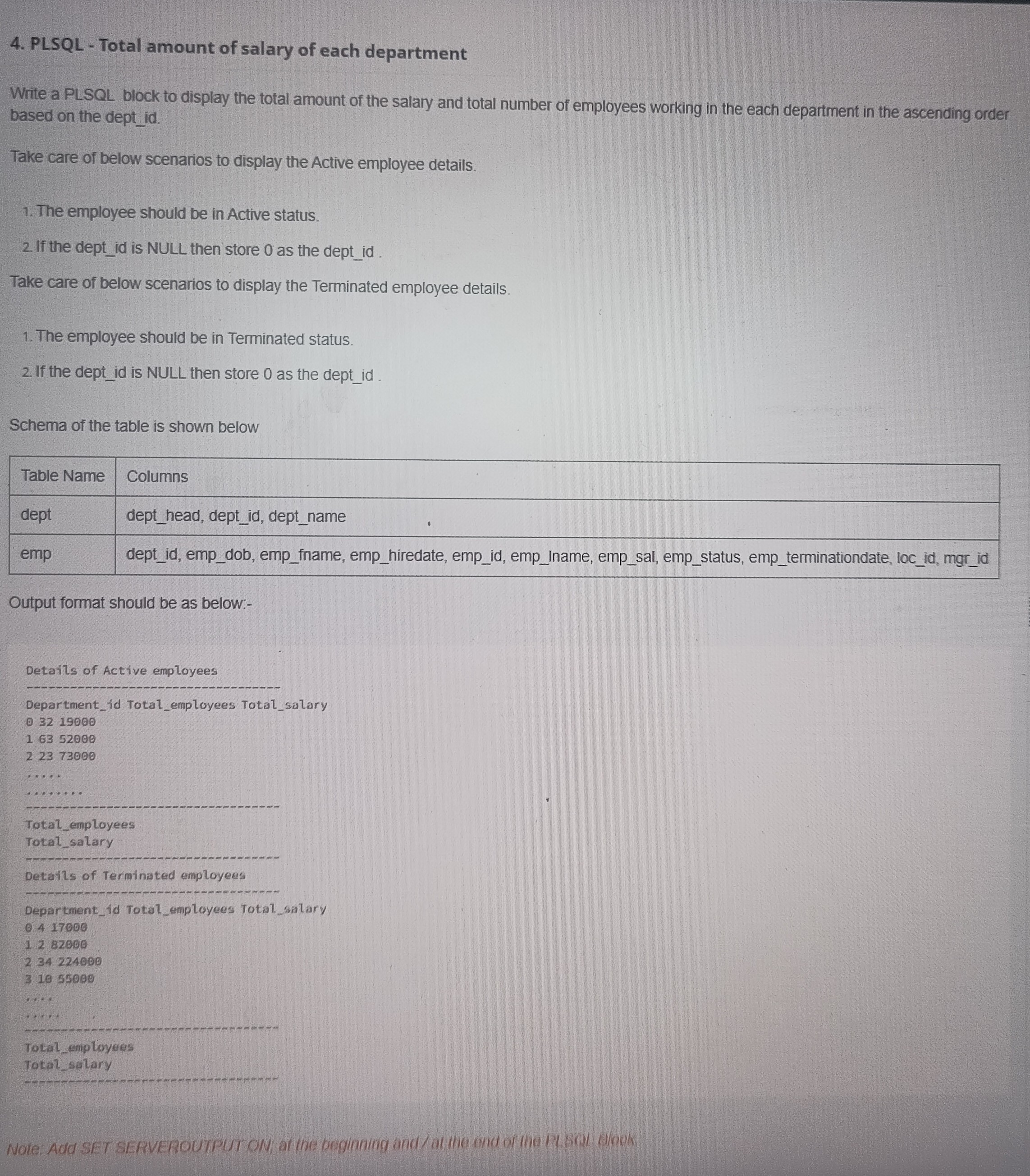 4 . PLSQL - Total amount of salary of each