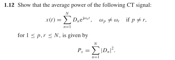 1 . 1 2 Show that the average power of the