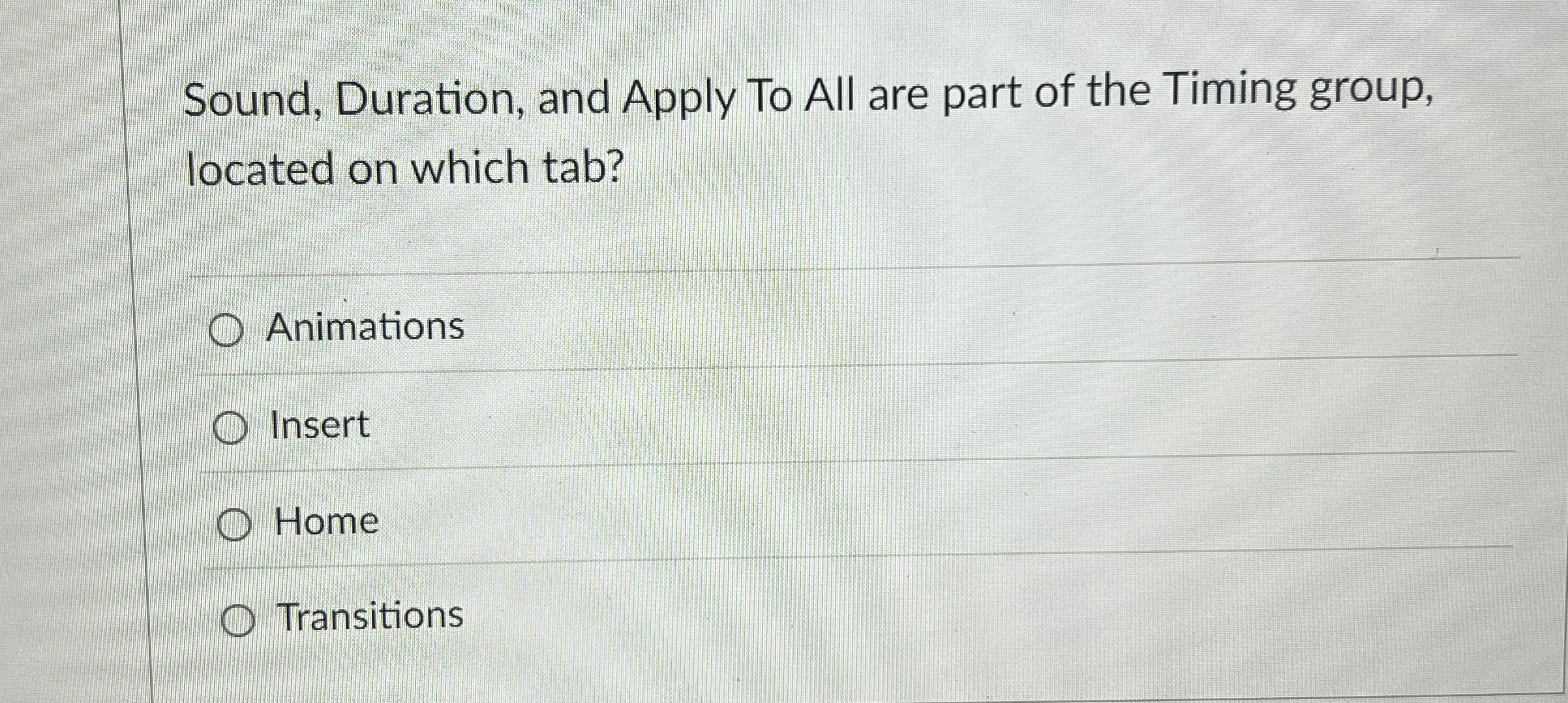 Sound, Duration, and Apply To All are part of the