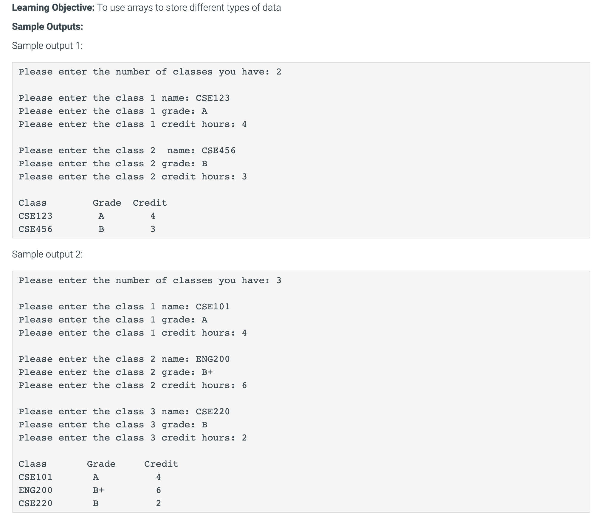 Write a program that asks users how many classes