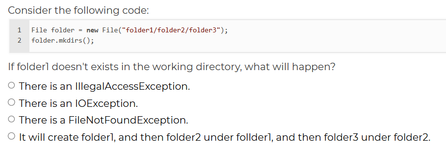 Consider the following code: ` ` ` File folder =