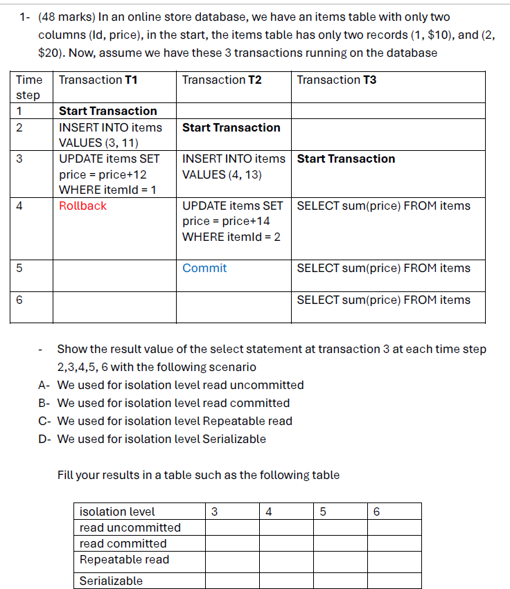 1 - ( 4 8 marks ) In an online store database, we