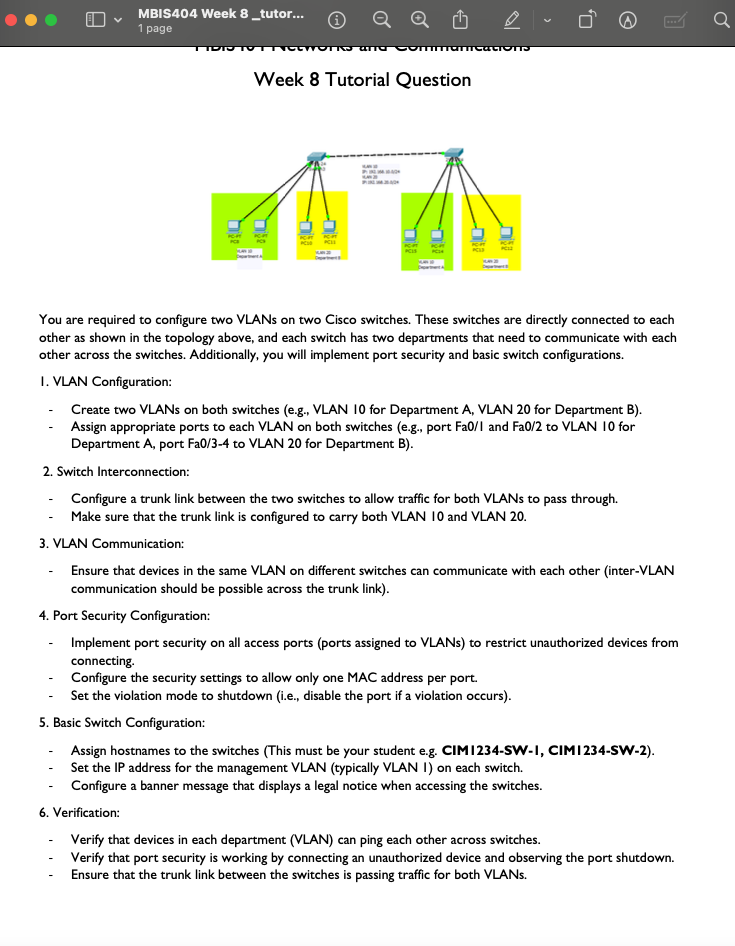You are required to configure two VLANs on two