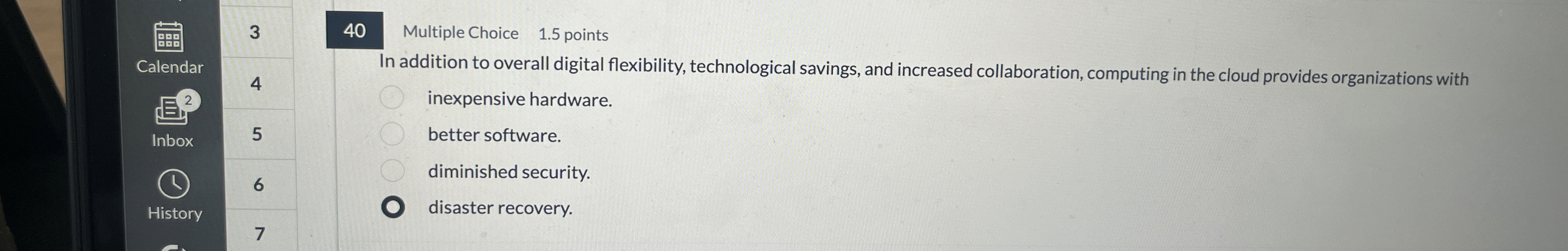 4 0 3 Multiple Choice 1 . 5 points Calendar 4 In