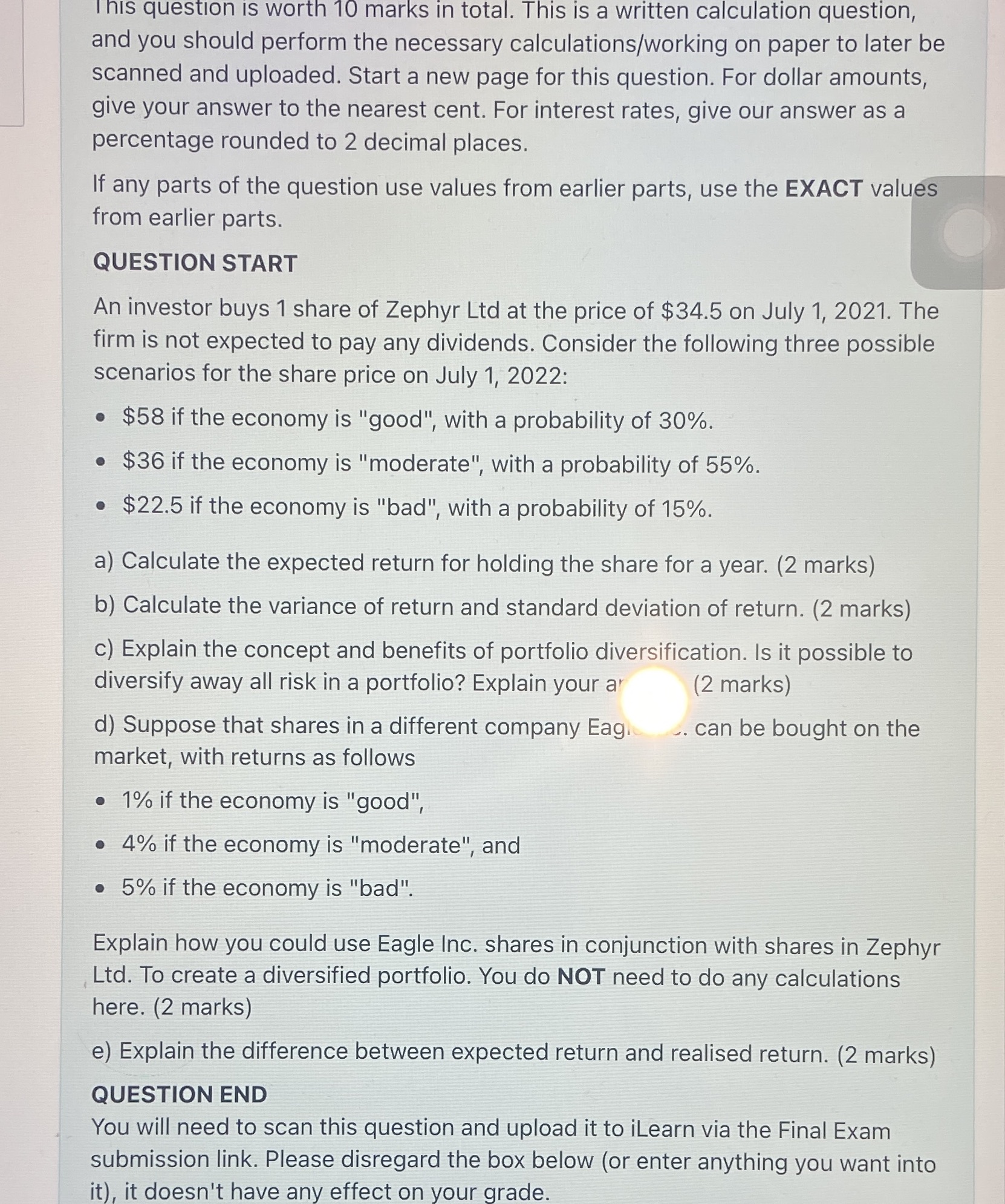 This question is worth 10 marks in total. This is