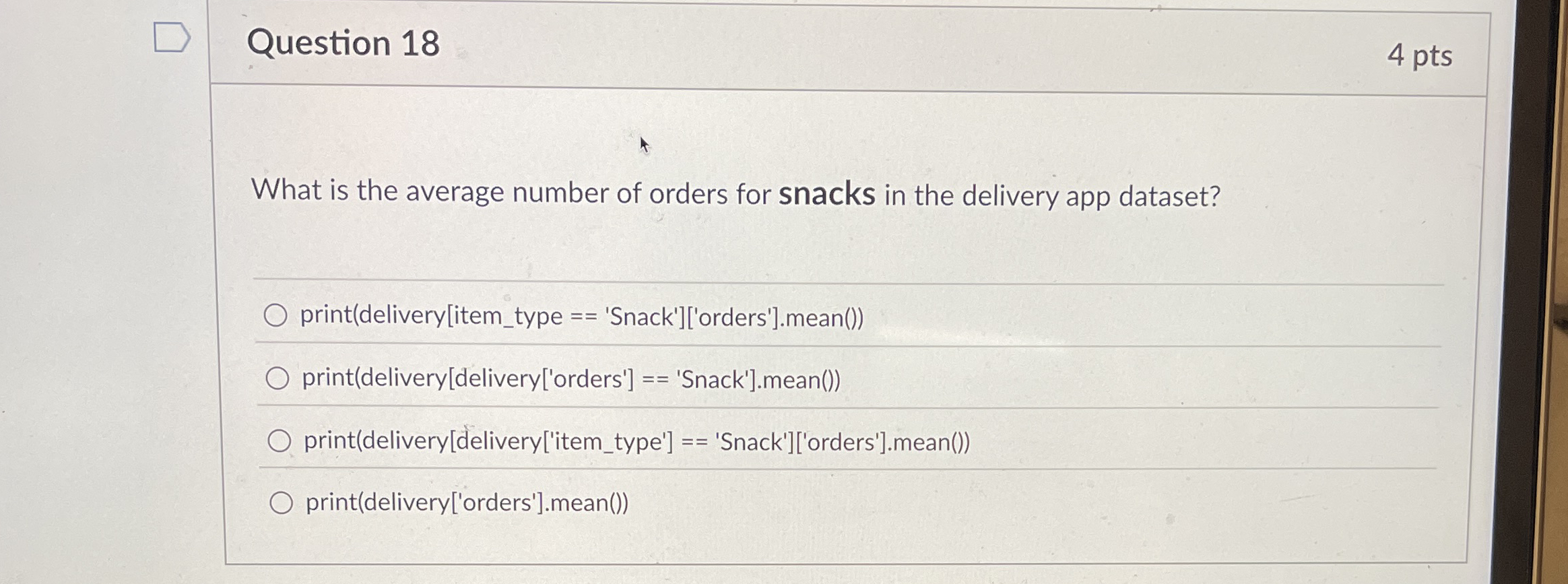 Question 1 8 What is the average number of orders