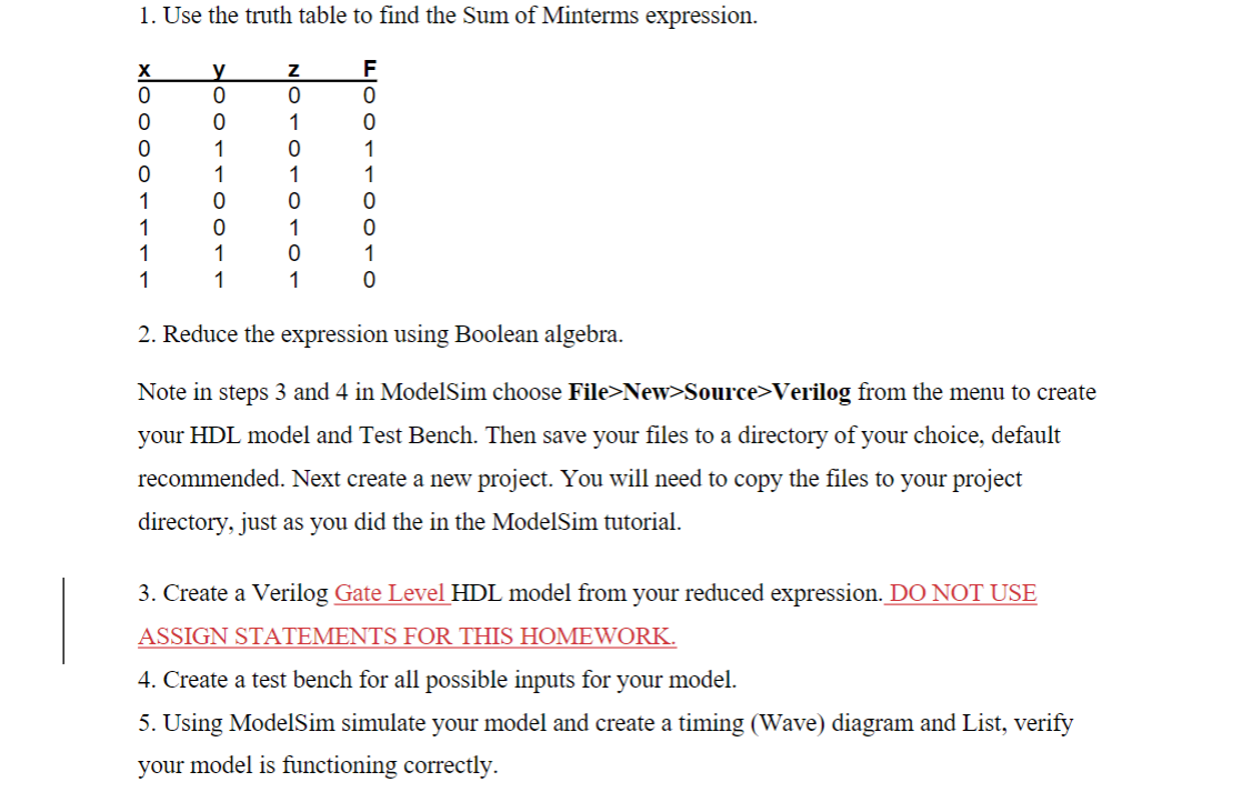 TO BE COMPLETED IN MODELSIM Use the truth table