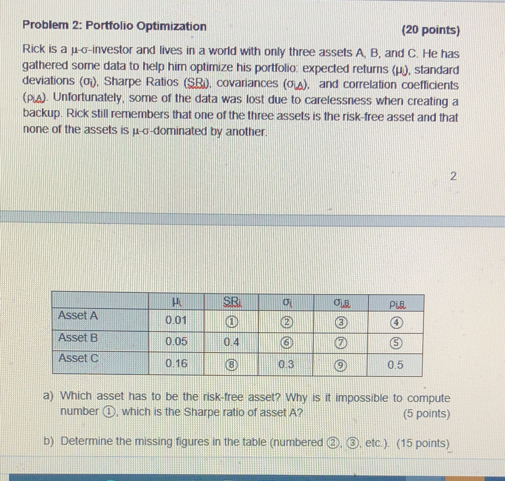 Clear solutions please Problem 2: Portfolio