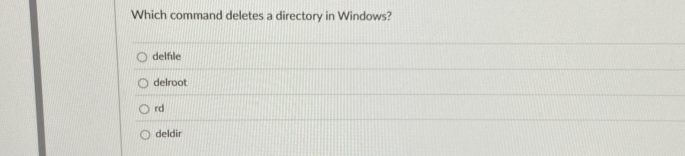 Which command deletes a directory in Windows?
