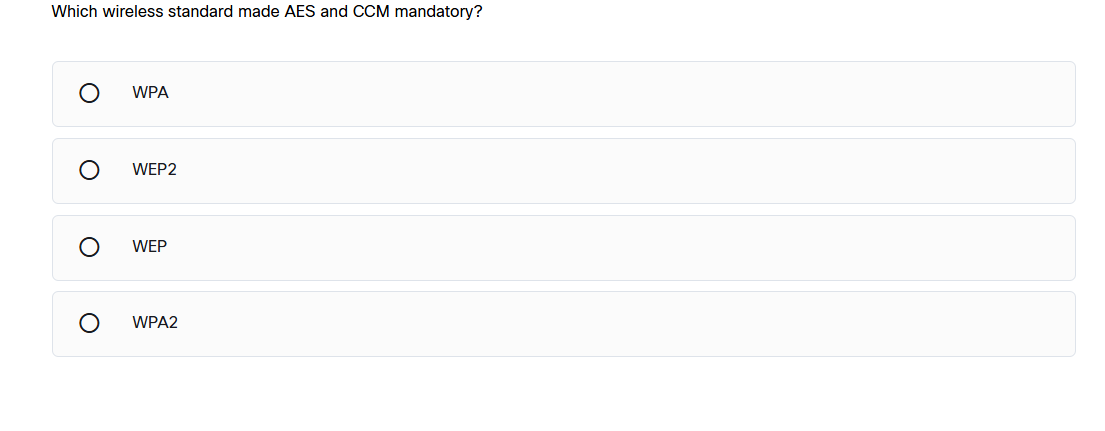 Which wireless standard made AES and CCM