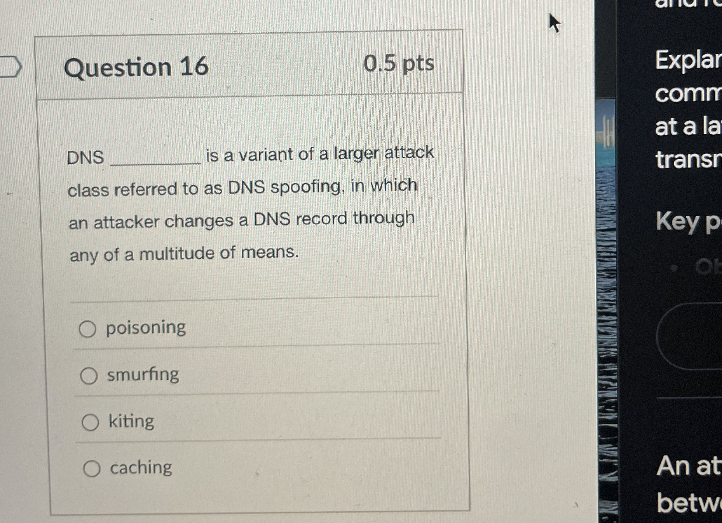 Question 1 6 0 . 5 pts DNS is a variant of a