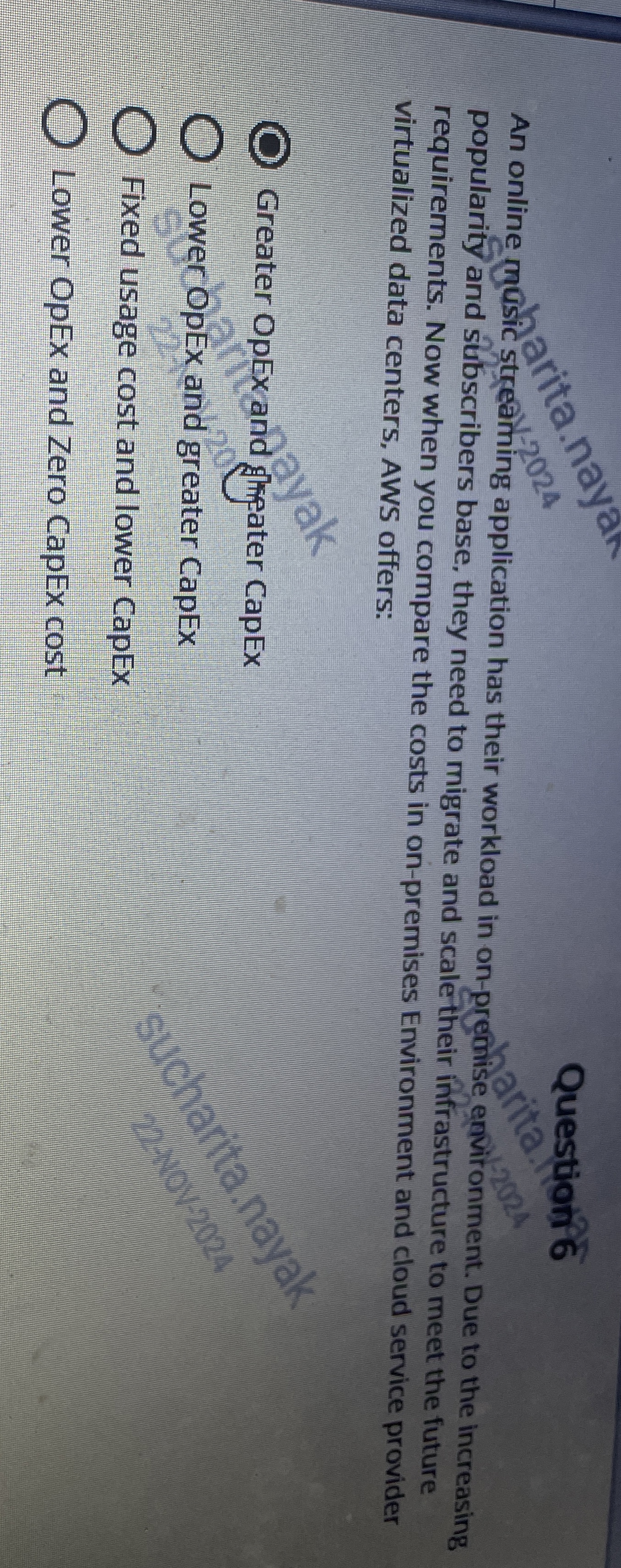 Question 6 An online music streating application