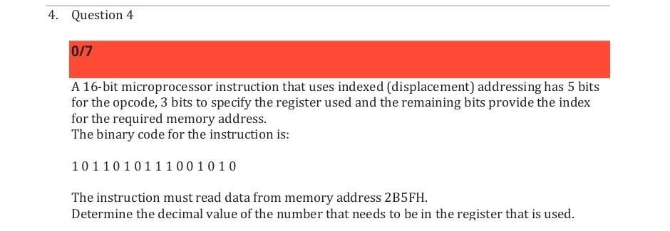 Question 4 0 7 A 1 6 - bit microprocessor