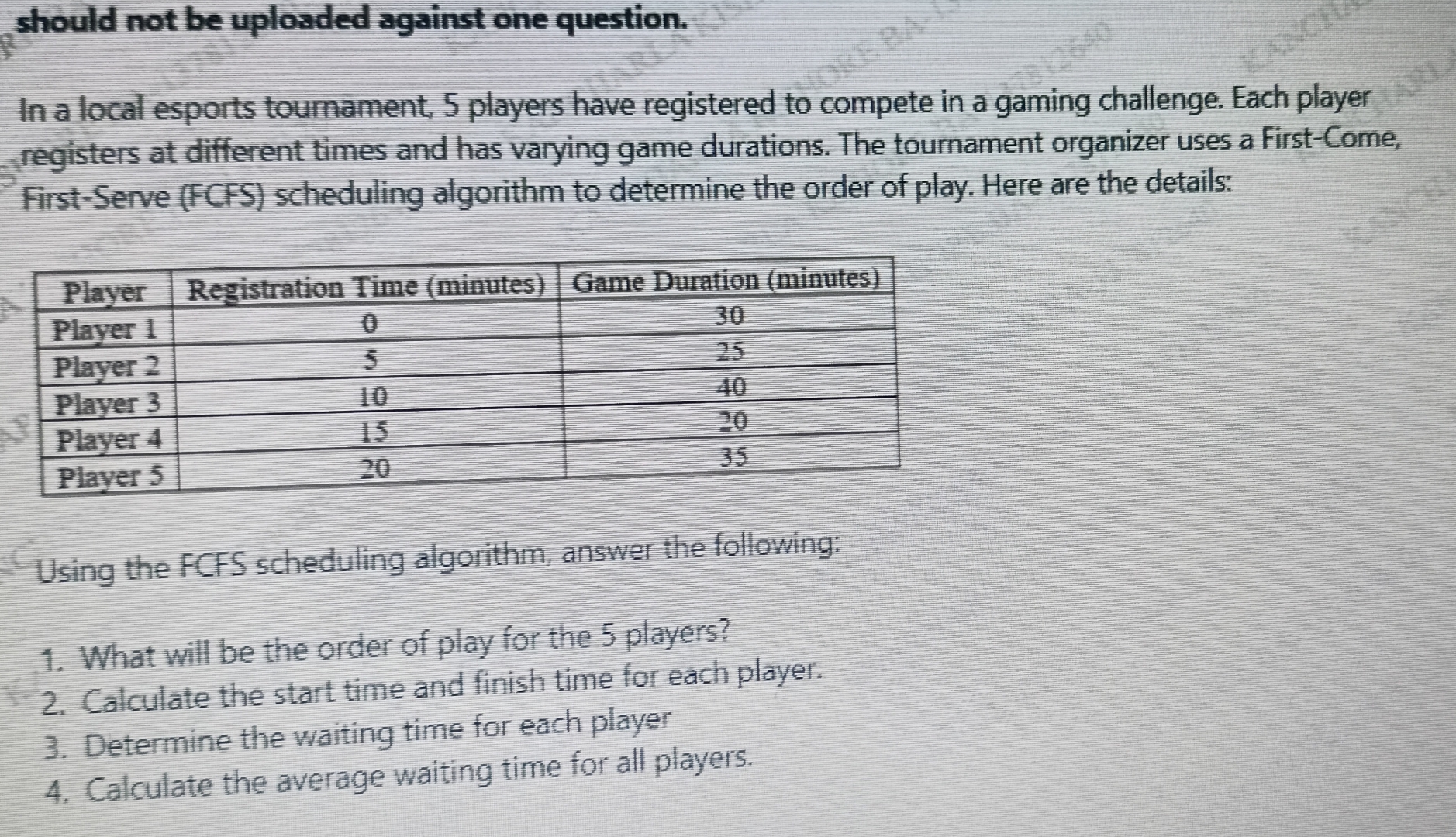 should not be uploaded against one question. In a