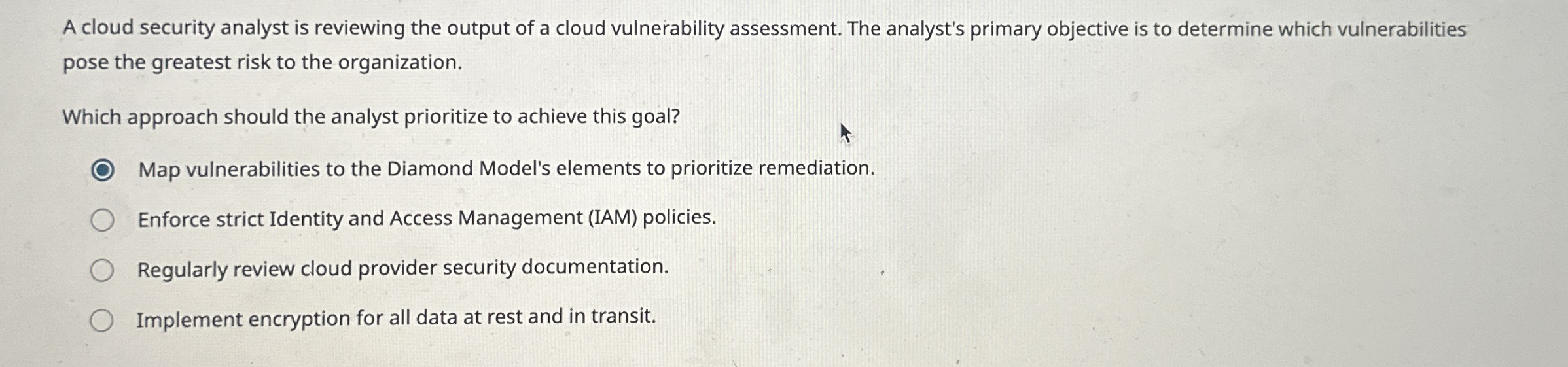 A cloud security analyst is reviewing the output