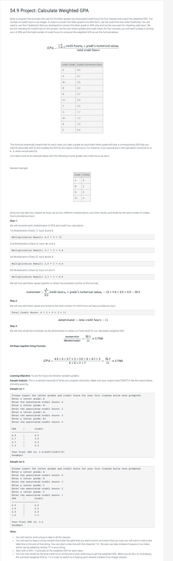 5 4 . 9 Project: Calculate Weighted GPA LAB 5 4 .