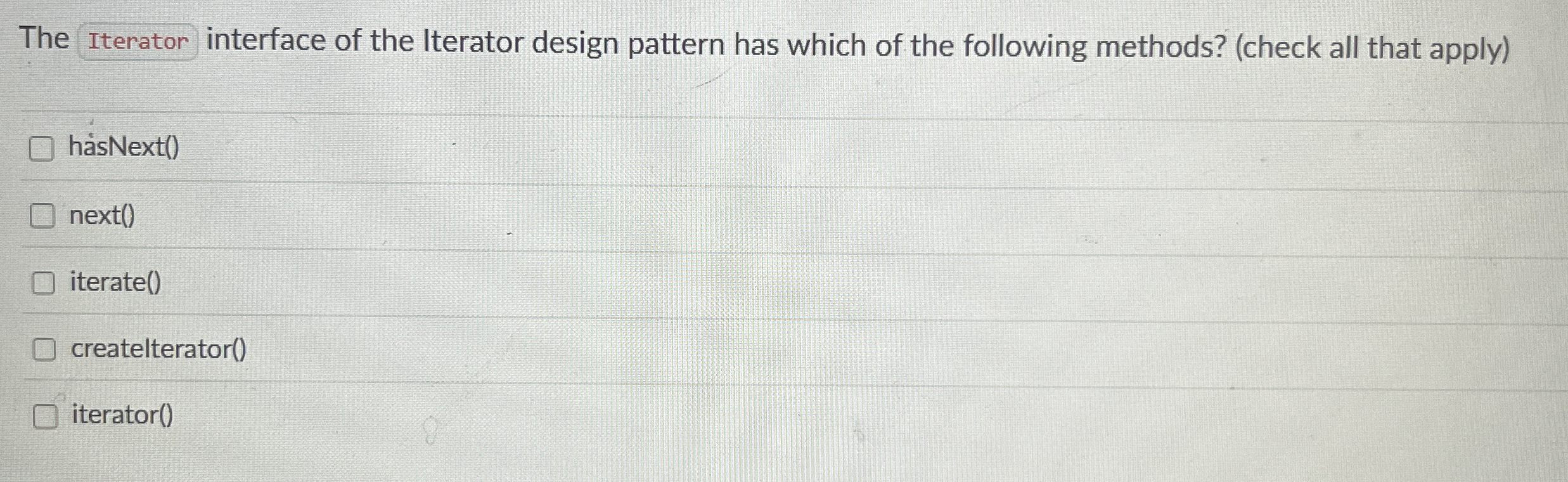 The Iterator interface of the Iterator design