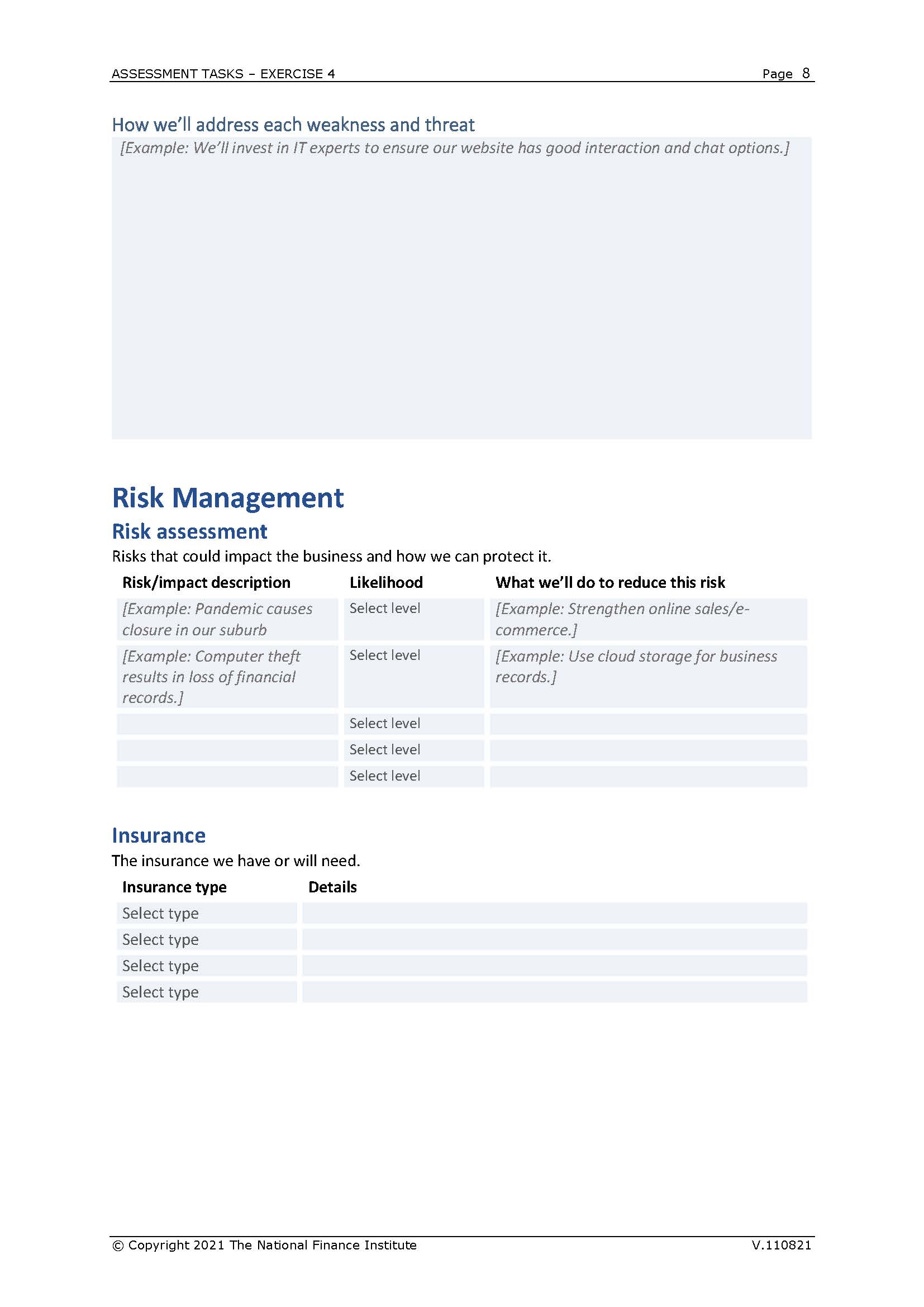 ASSESSMENT TASKS - EXERCISE 4 Page 8 Task 2