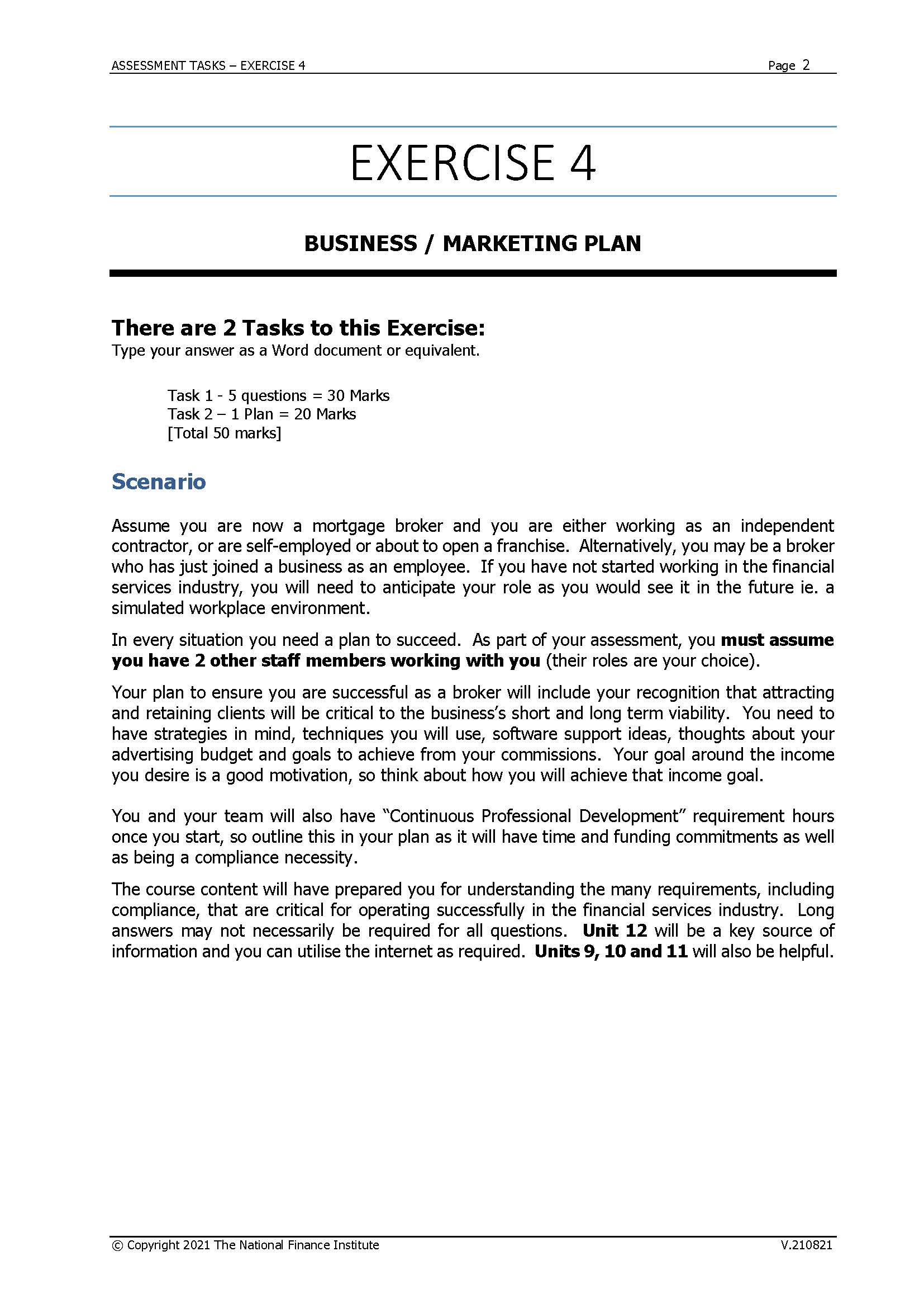 ASSESSMENT TASKS - EXERCISE 4 Page 2 EXERCISE 4