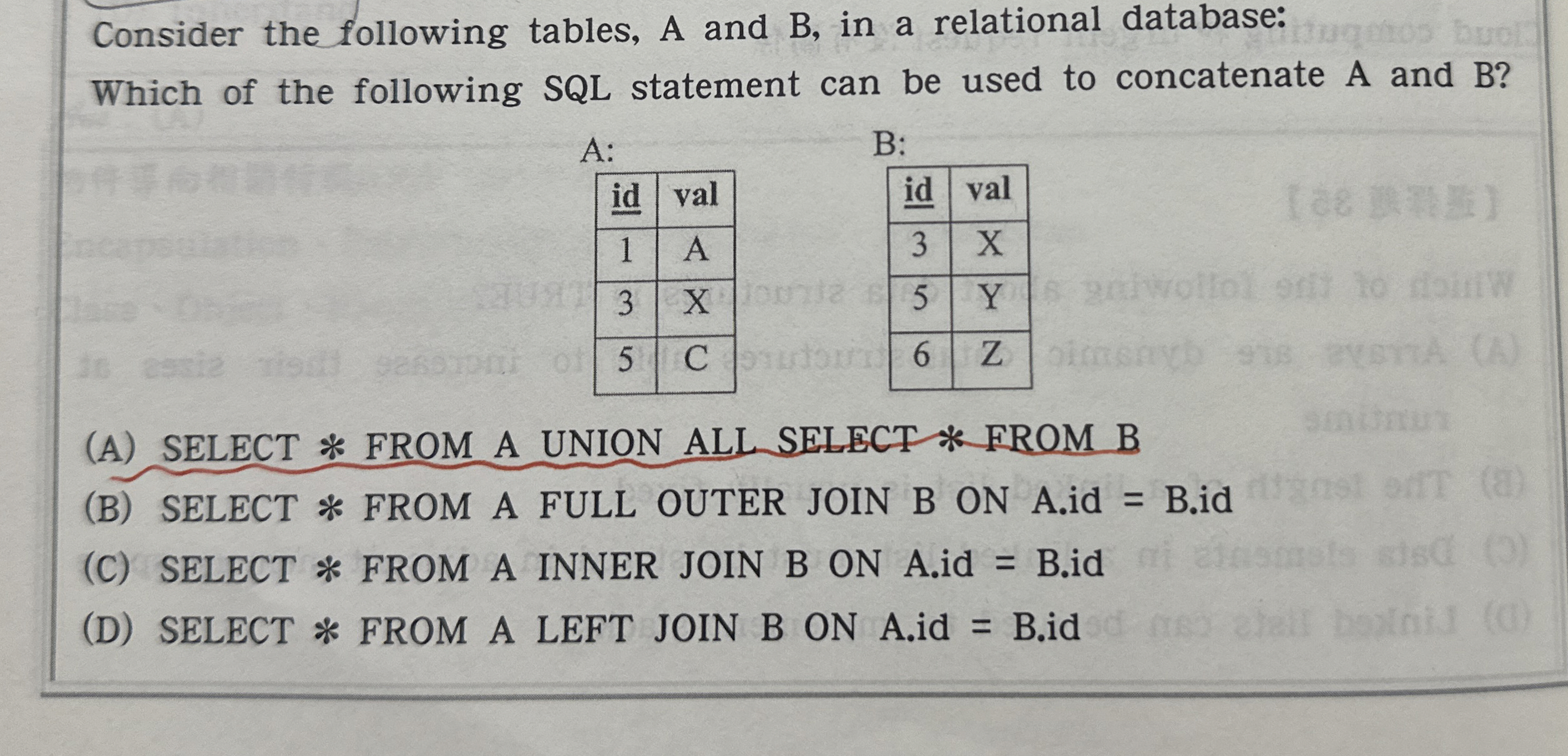 How to solve Consider the following tables, A and