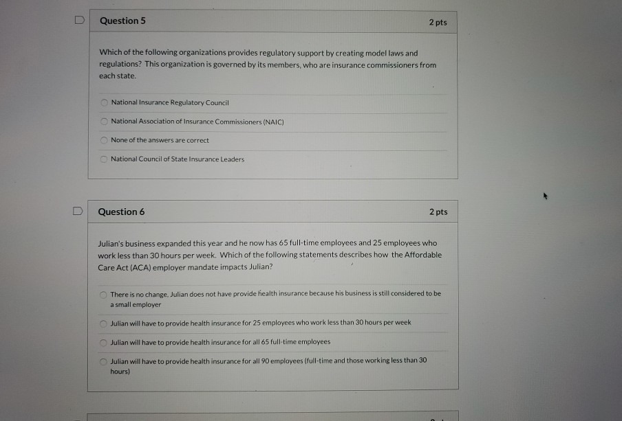 solve the below questions D Question 5 2 pts